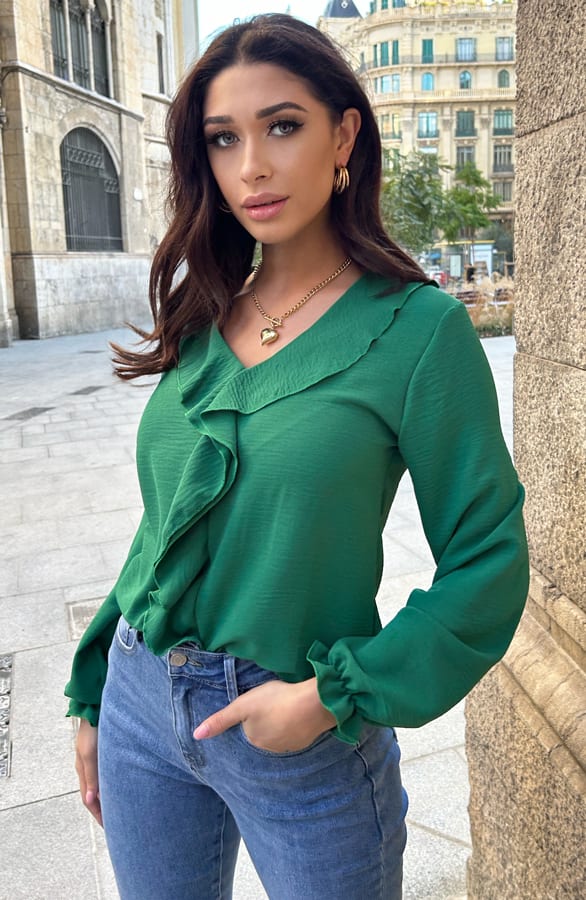 Ruches Detailed Blouse Bright Green – shoparchief, foto 2