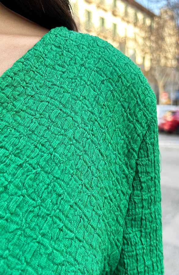 Smocked Jurk V-Hals Green – shoparchief, foto 5