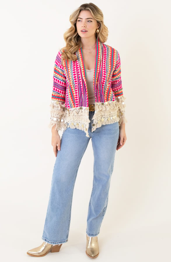 Boho Cardigan Handmade Fuchsia – shoparchief, foto 4