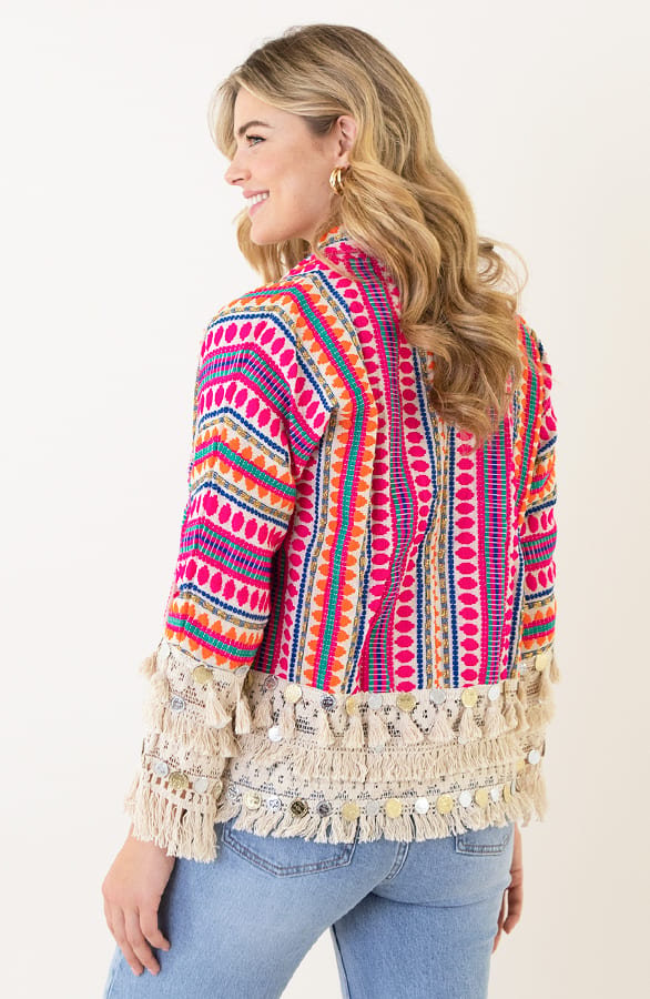 Boho Cardigan Handmade Fuchsia – shoparchief, foto 3