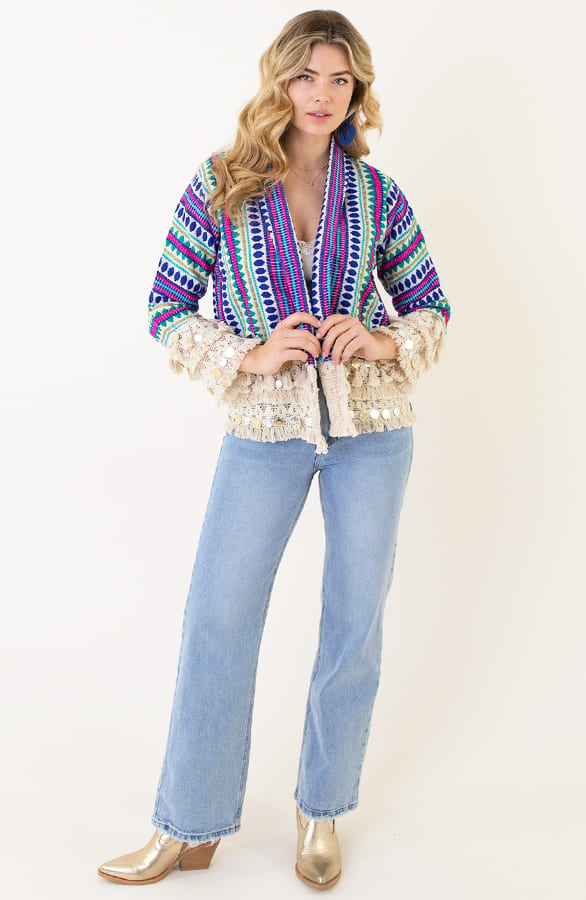 Boho Cardigan Handmade Kobalt – shoparchief, foto 4