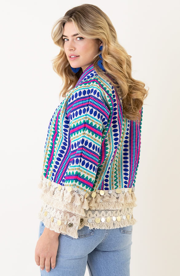 Boho Cardigan Handmade Kobalt – shoparchief, foto 3