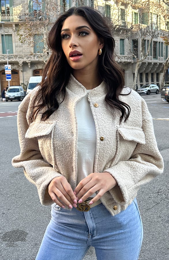 Boucle Bomber Jacket Beige – jassen, foto 7