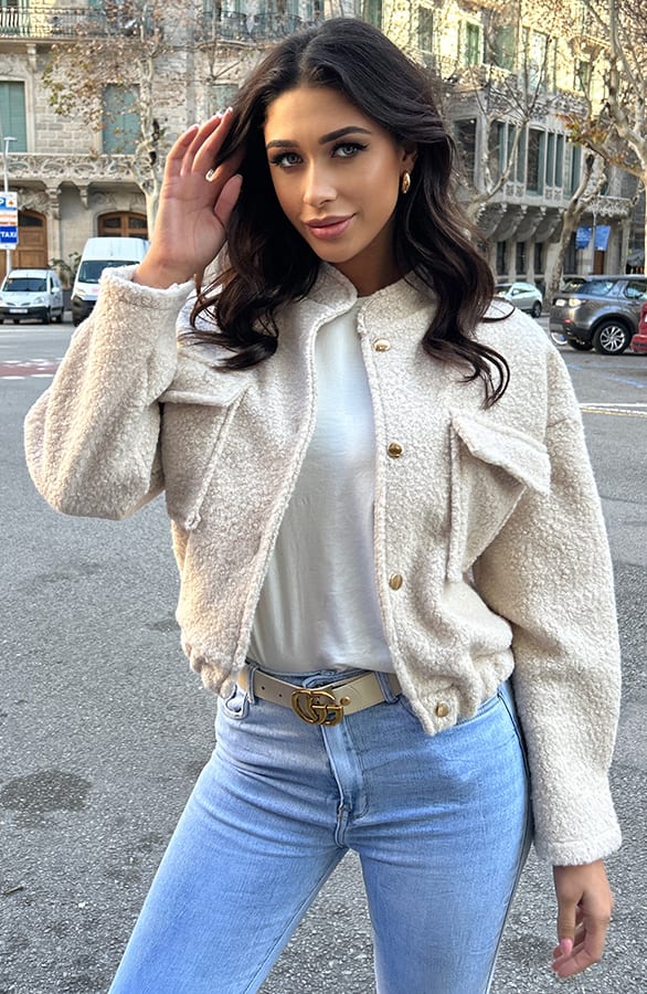 Boucle Bomber Jacket Beige – jassen, foto 5