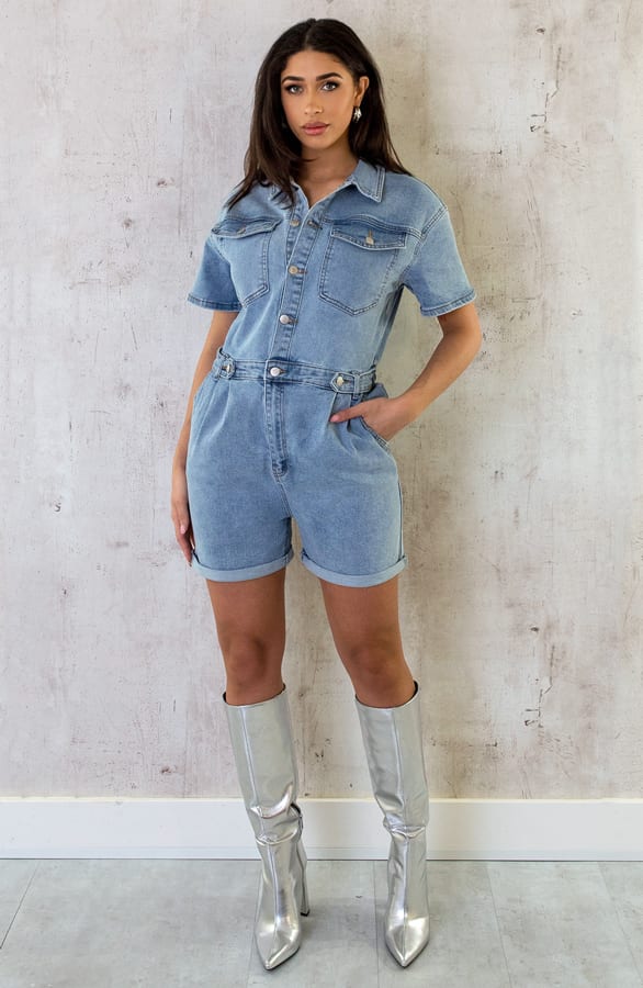 Denim Stretch Playsuit – shoparchief, foto 3