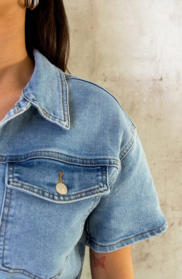 Denim Stretch Playsuit – shoparchief, foto 4