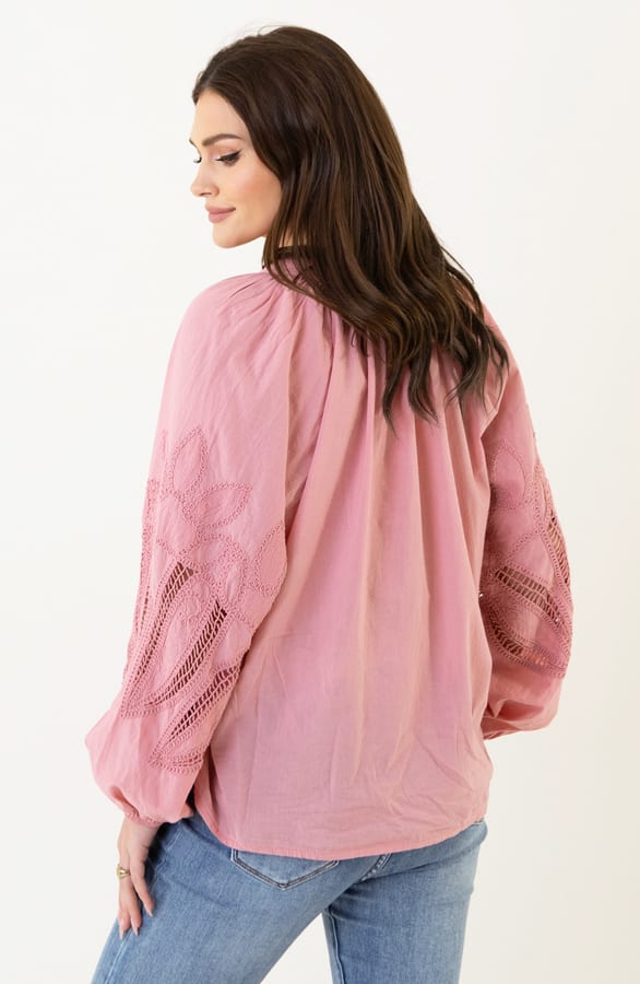Embroidery Blouse Oversized Cotton Dust Roze – shoparchief, foto 3