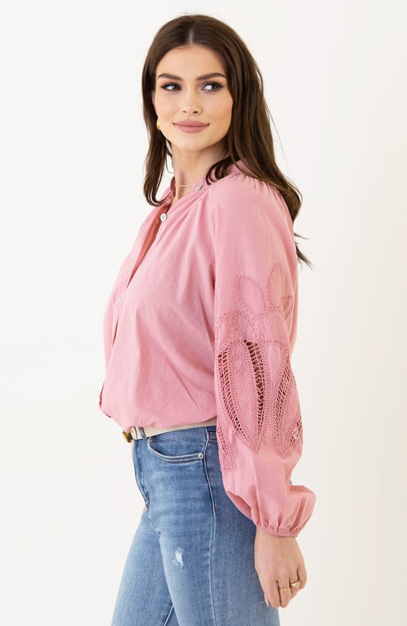 Embroidery Blouse Oversized Cotton Dust Roze – shoparchief, foto 2