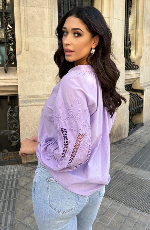 Embroidery Blouse Oversized Cotton Lila – shoparchief, foto 3
