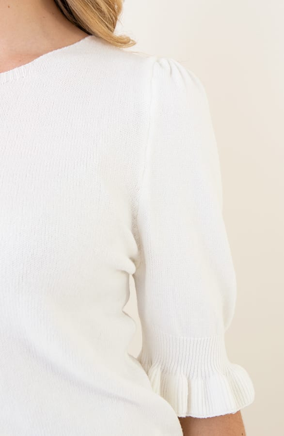Knitted Pofmouwen Ruffle Top Ecru – shoparchief, foto 10