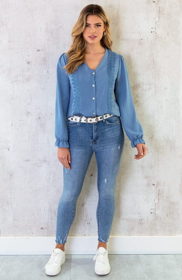 Lace Detail Blouse Jeans Blauw – shoparchief, foto 4