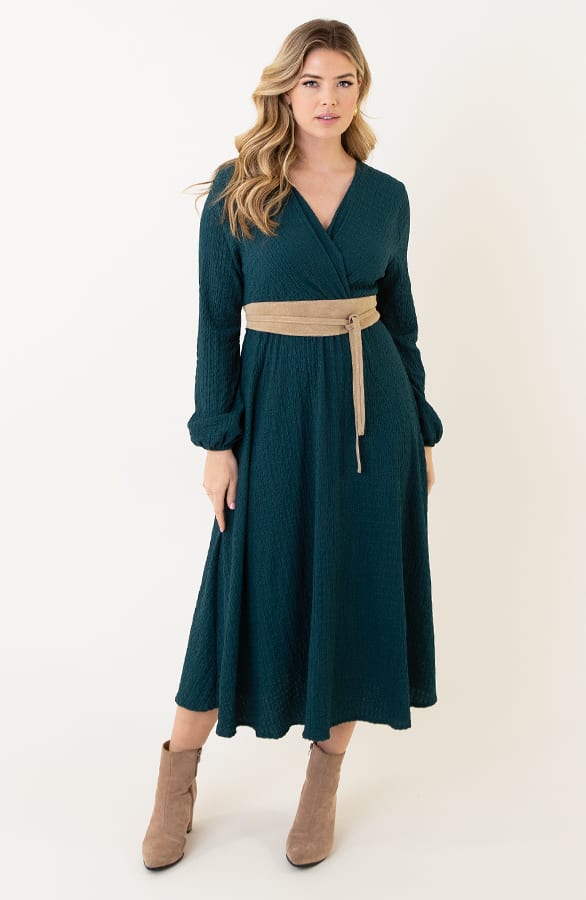 Maxi Jurk Smocked V-hals Smaragd – shoparchief, foto 1