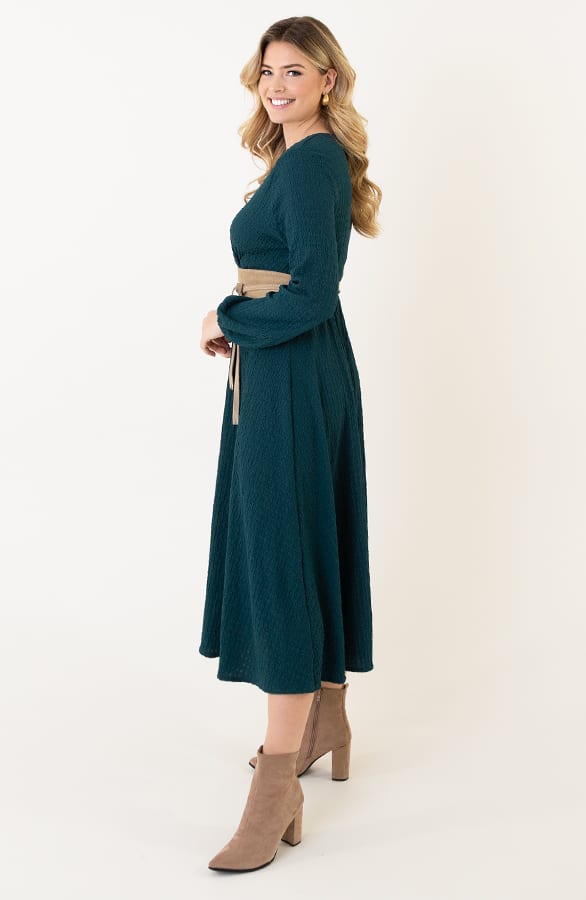 Maxi Jurk Smocked V-hals Smaragd – shoparchief, foto 4