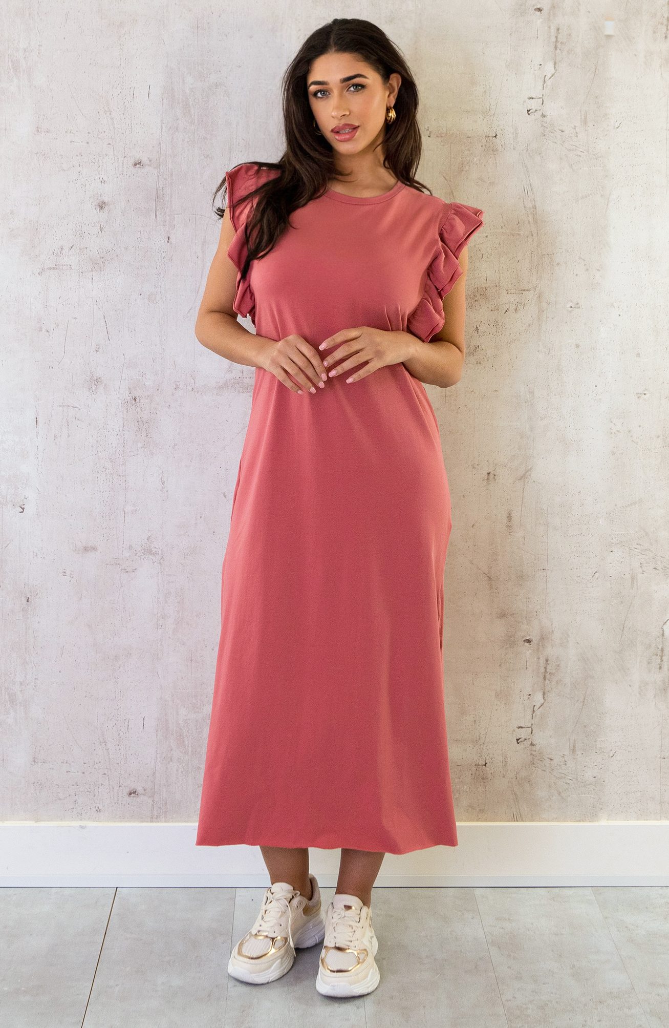 Maxi Split Jurk Ruffle Dust Roze – shoparchief, foto 7