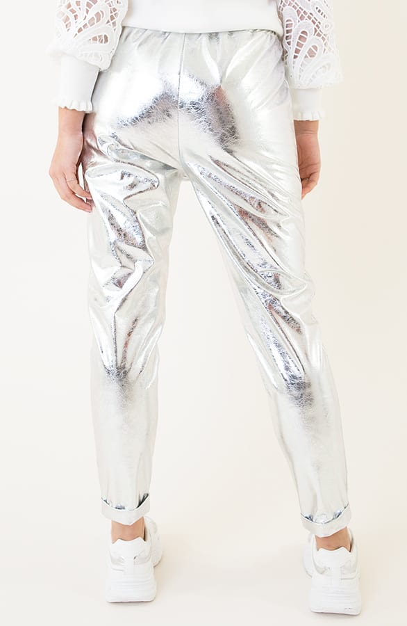 Metallic Foil Dames Broek Zilver – shoparchief, foto 3