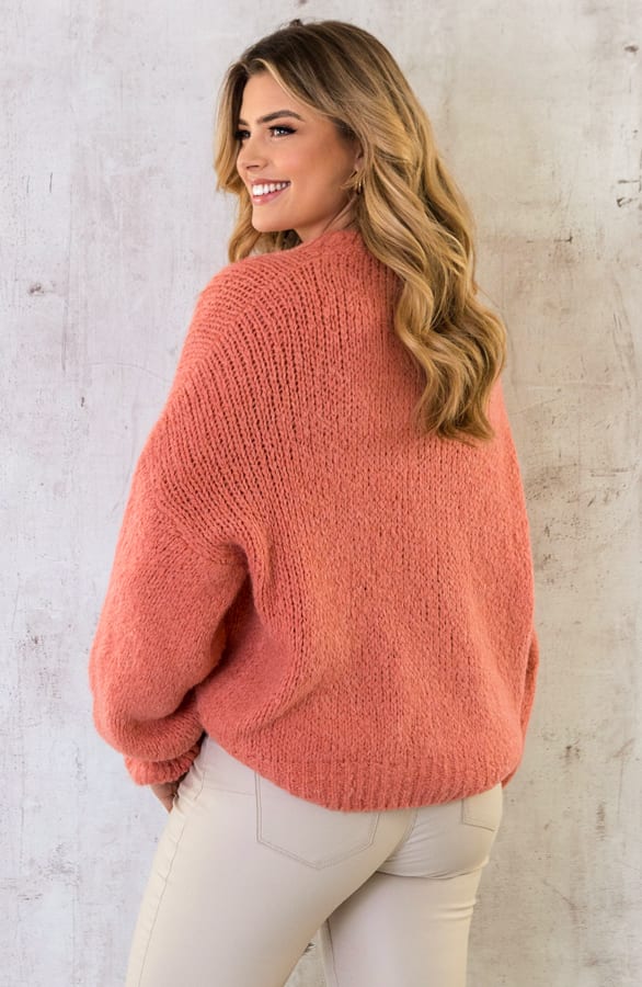 Oversized Soft Trui Ruffle Koraal – shoparchief, foto 5