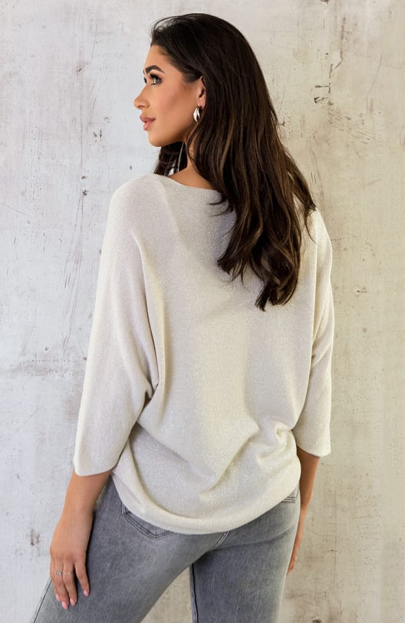 Oversized V-Hals Top Beige – shoparchief, foto 3