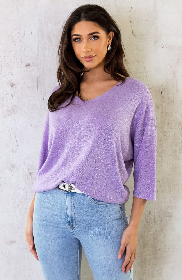 Oversized V-Hals Top Lila – shoparchief, foto 2