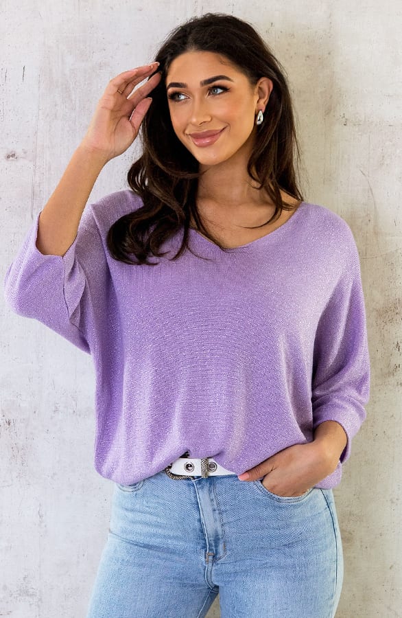 Oversized V-Hals Top Lila – shoparchief, foto 3