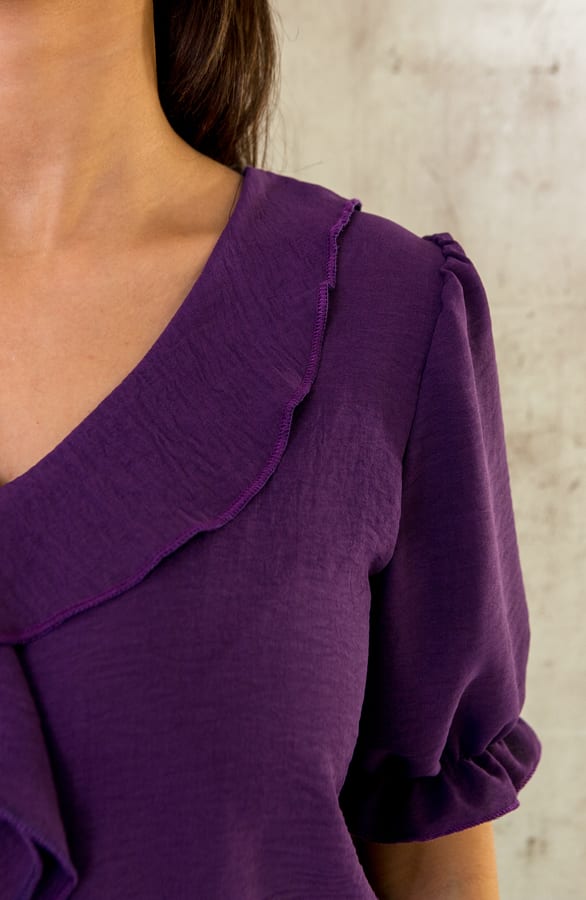 Ruches Blouse Korte Mouw Paars – shoparchief, foto 9