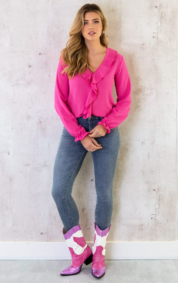 Ruches Detailed Blouse Fuchsia – shoparchief, foto 4