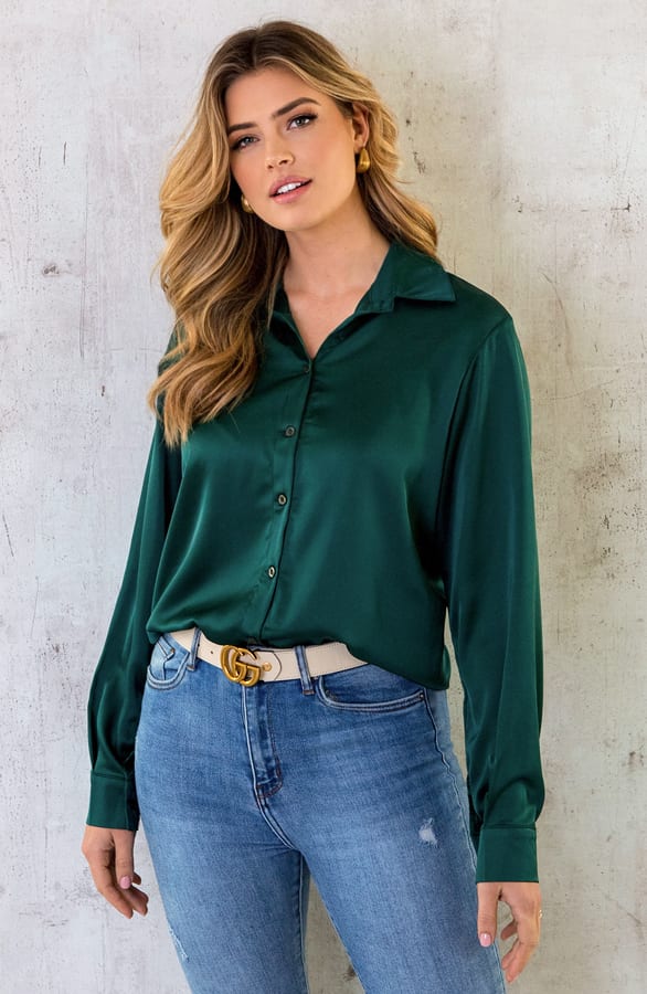 Silk Oversized Blouse Smaragd – shoparchief, foto 3