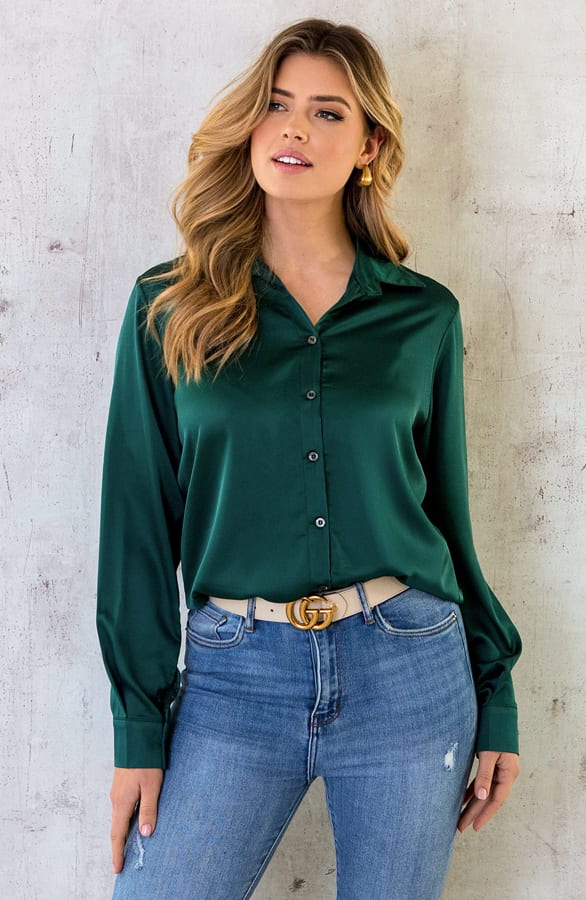 Silk Oversized Blouse Smaragd – shoparchief, foto 1
