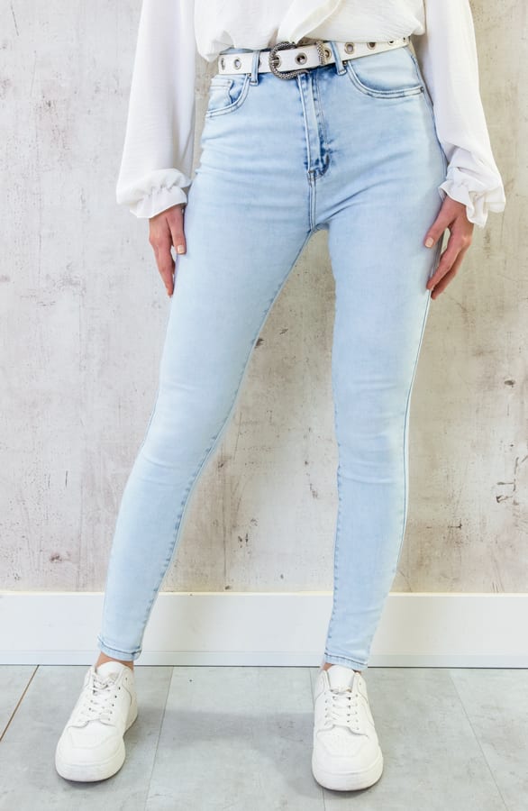Skinny Jeans High Waist Bleached Blue – shoparchief, foto 1