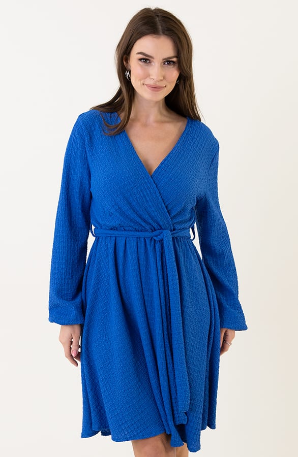 Smocked Jurk V-Hals Kobalt – shoparchief, foto 1