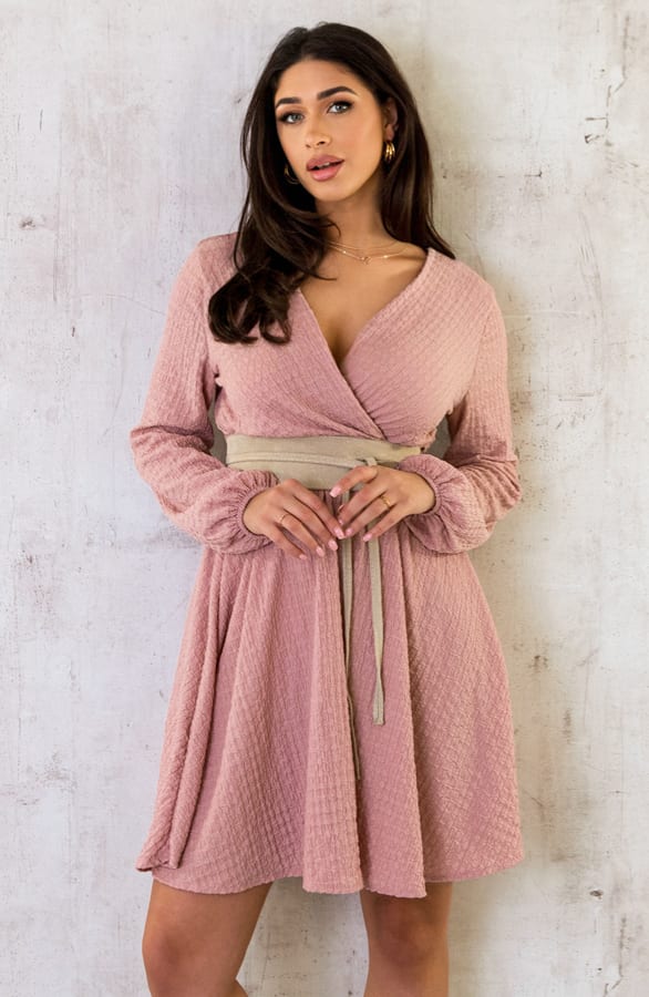 Smocked Jurk V-hals Light Pink – shoparchief, foto 9