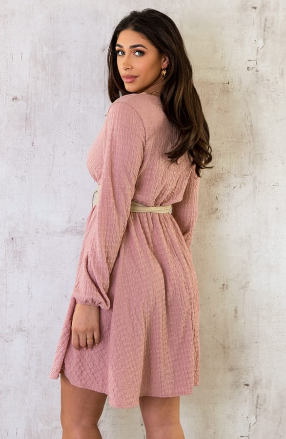 Smocked Jurk V-hals Light Pink – shoparchief, foto 8