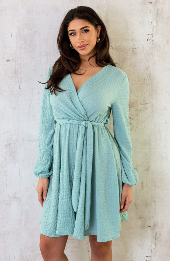 Smocked Jurk V-hals Mint – shoparchief, foto 6