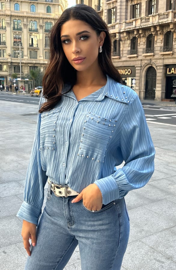 Studs Pocket Blouse Baby Blue – shoparchief, foto 2