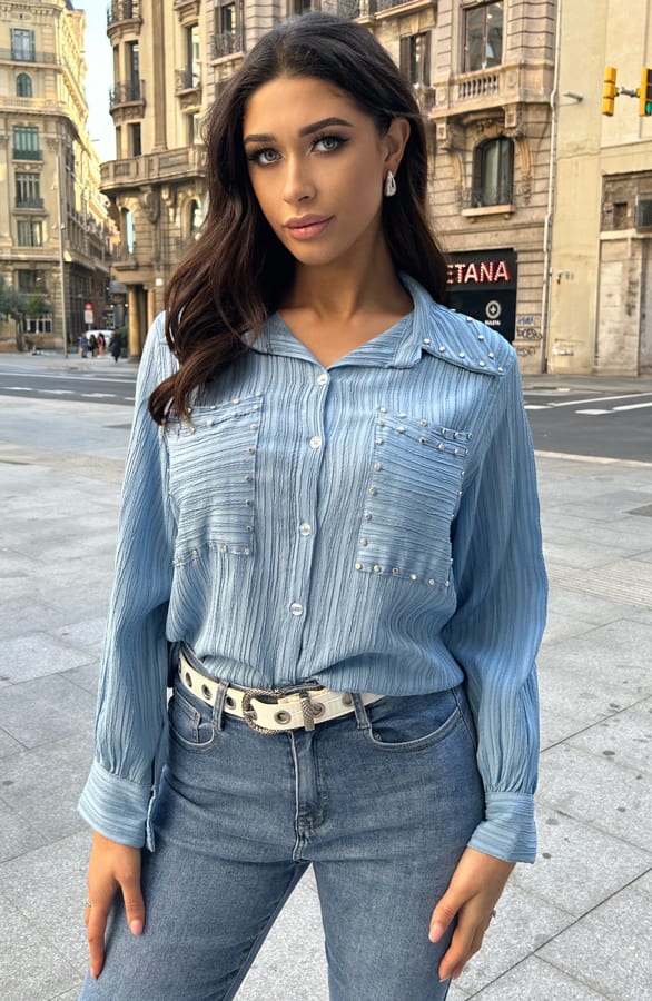 Studs Pocket Blouse Baby Blue – shoparchief, foto 1