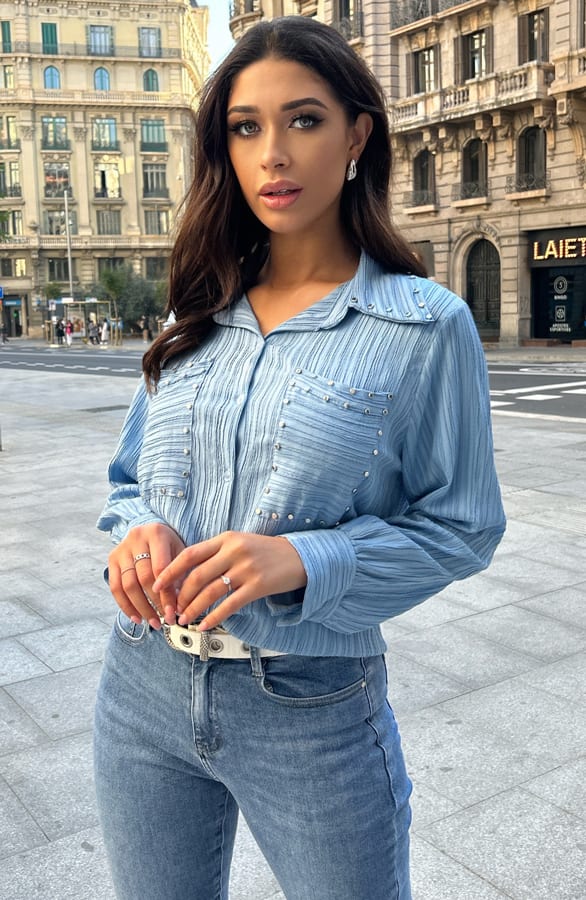 Studs Pocket Blouse Baby Blue – shoparchief, foto 3
