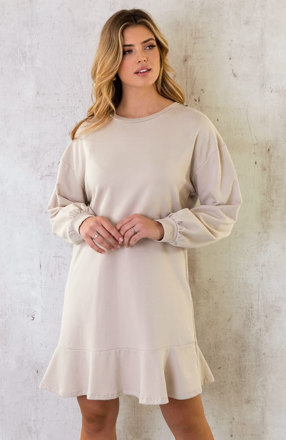 Sweater Jurk Oversized Ruffle Light Beige – shoparchief, foto 2