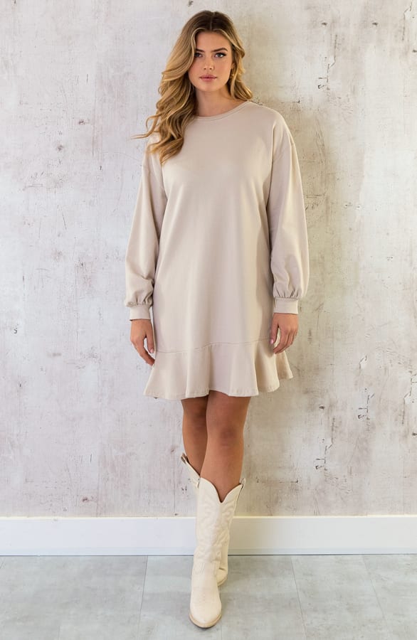 Sweater Jurk Oversized Ruffle Light Beige – shoparchief, foto 3