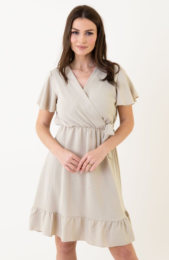 Toscane V-hals Jurk Beige – shoparchief, foto 5