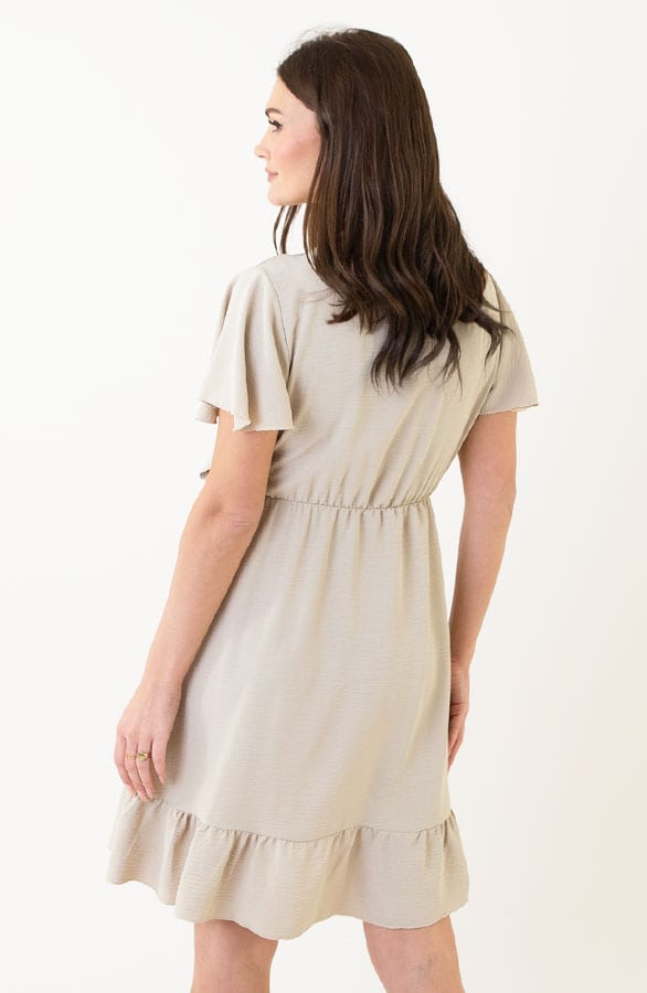 Toscane V-hals Jurk Beige – shoparchief, foto 7