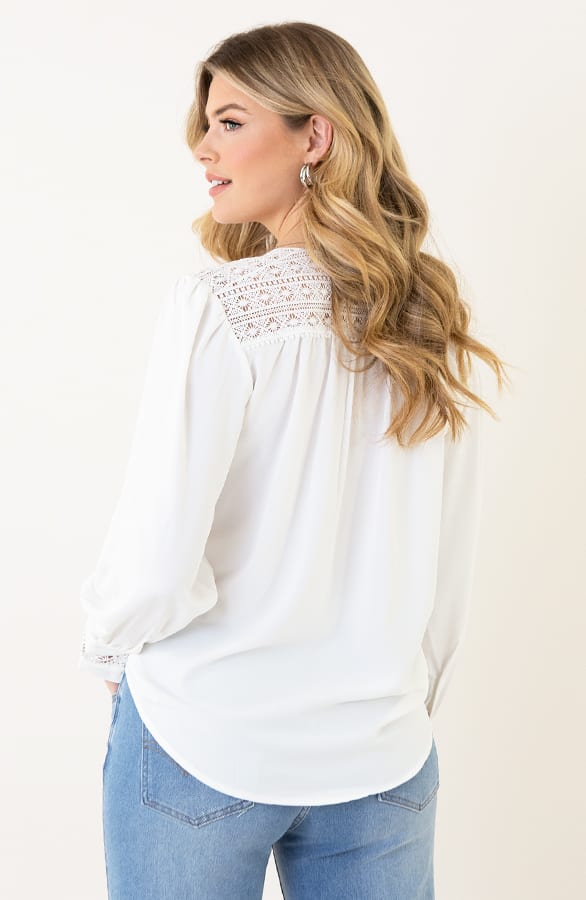 V-Ausschnitt Bluse mit Spitzenrücken Ecru, Shoparchiv, Foto 3