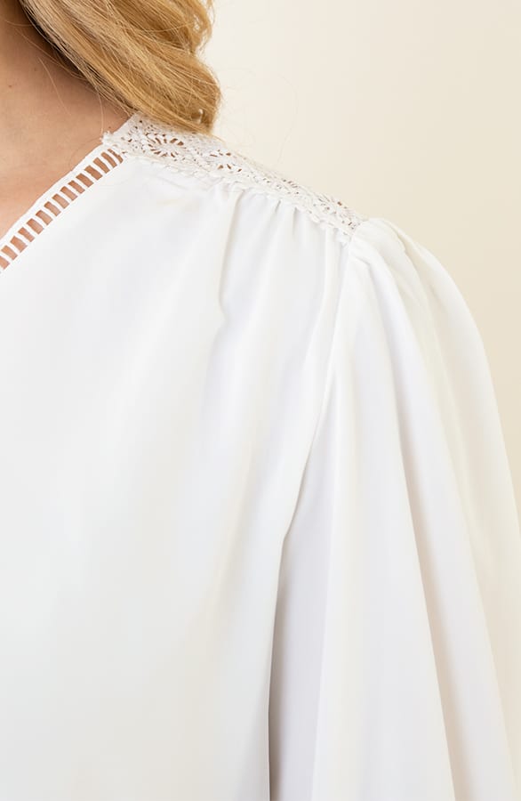 V-Ausschnitt Bluse mit Spitzenrücken Ecru, Shoparchiv, Foto 5