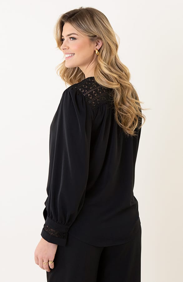 V-Hals Blouse Met Kanten Rug Zwart – shoparchief, foto 3