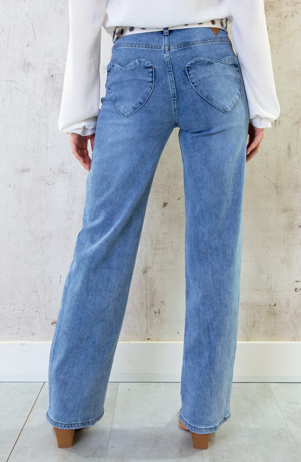 Wide Leg Stretch Jeans Heart Pocket – shoparchief, foto 3