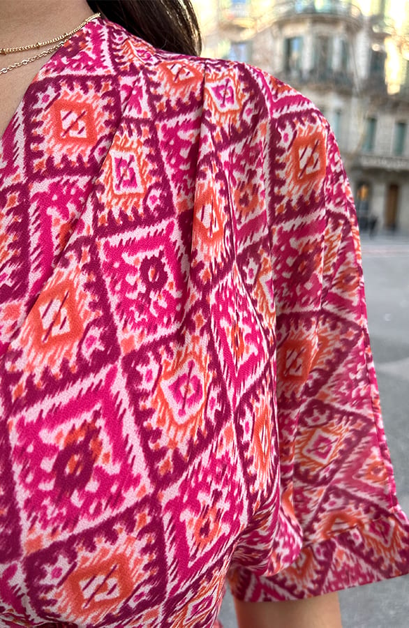 Ruffle Laagjes Jurk Print Aztec Pink – shoparchief, foto 8