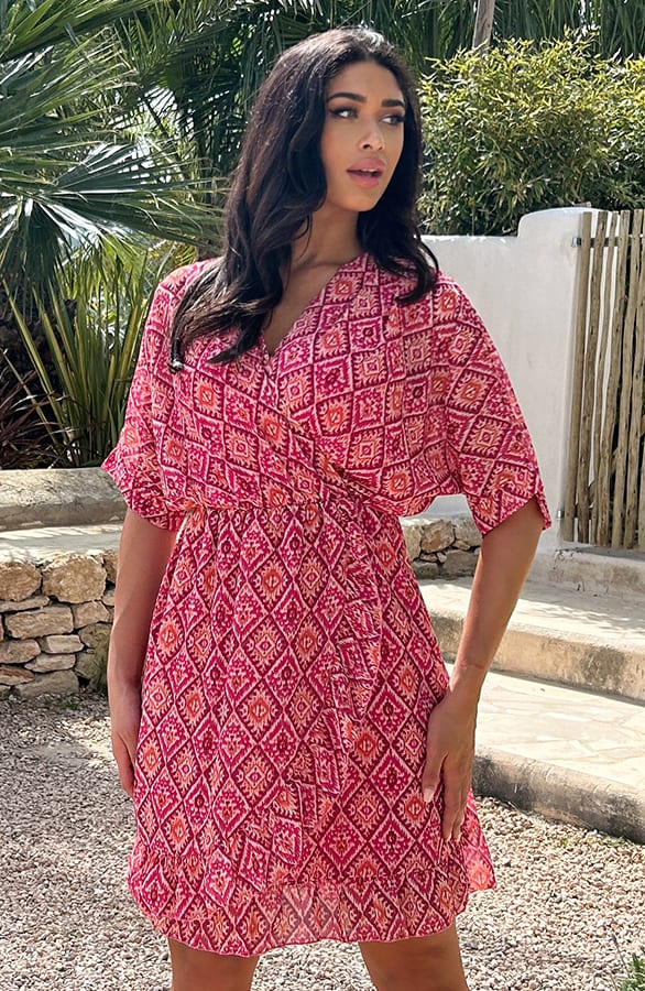 Ruffle Laagjes Jurk Print Aztec Pink – shoparchief, foto 9