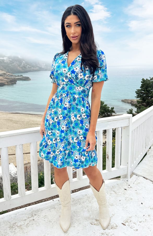 Bloemen Strik Jurk Turquoise – shoparchief, foto 3