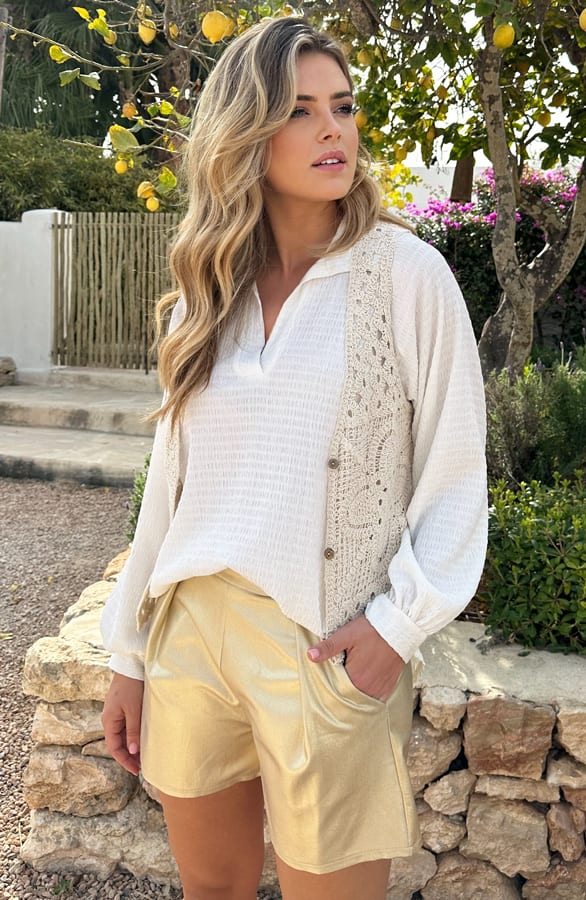 Boho Gehaakt Detailed Gilet Beige – shoparchief, foto 1