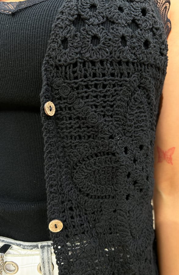 Boho Gehaakt Detailed Gilet Zwart – shoparchief, foto 6
