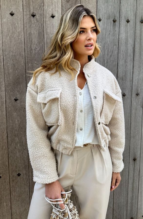 Boucle Bomber Jacket Beige – jassen, foto 3