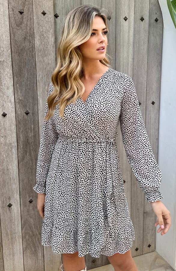 Cheetah Ruffle Dress Beige – shoparchief, foto 1